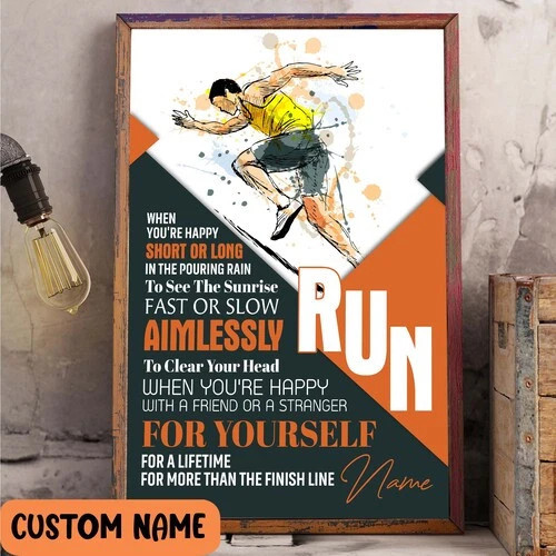 Run Happy Motivation Poster for Runners Sprinter Jogger Wall Art