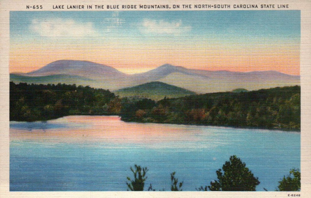 Lake Lanier Blue Ridge North South Carolina, Old Standard Vintage Linen Postcard
