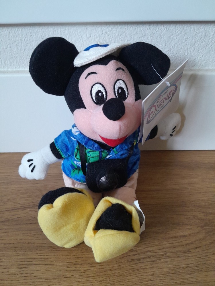 Vintage New W/Tags Disney Store Tourist Mickey Mouse Plush Bean Bag Toy 8”