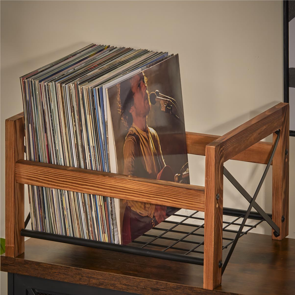Vinyl Record Holder Album Storage Display Stand Wood Rack Organizer Fits 7” -12”