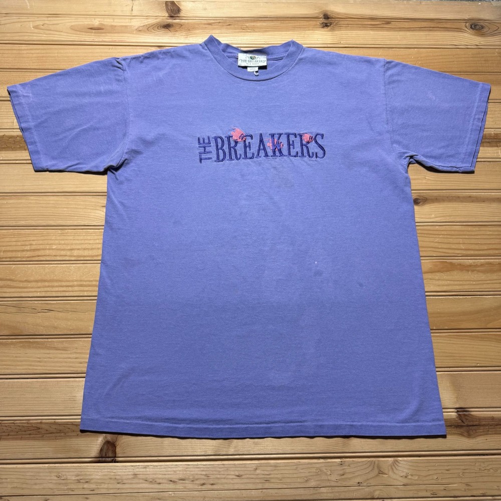Vintage 90s The Breakers Palm Beach Florida Fish Surf Embroidered T-Shirt Large