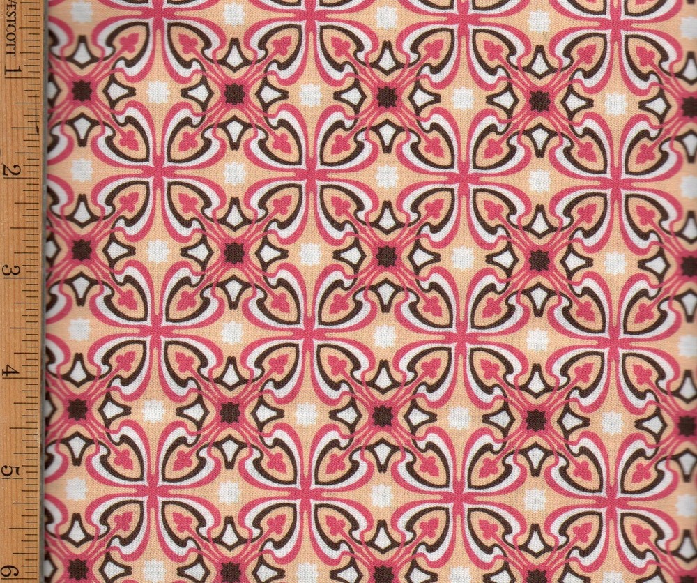 Abstract Cotton Fat Quarter FQ Brown Pink Peach White Soft Fabric #FA40-image