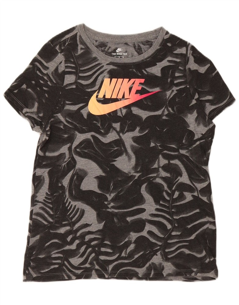 NIKE Girls Abstract Pattern Graphic T-Shirt Top 13-14 Years XL Grey YC01-image