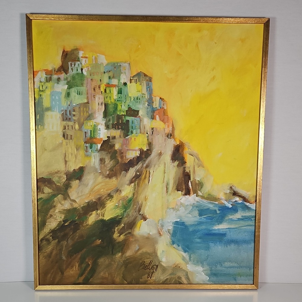 Bellon Impressionist Seascape Oil Painting Original Signed 1968 Framed MCM