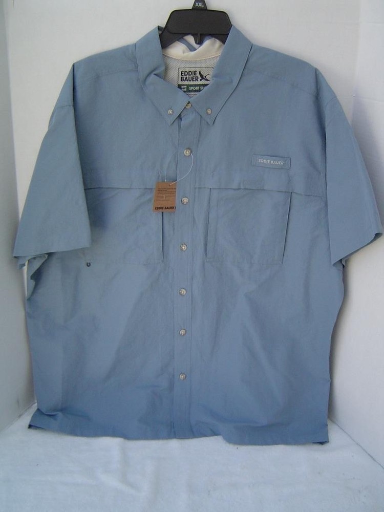 New Mens Eddie Bauer Chambray Blue Rainier Ripstop Short Sleeve Shirt Size Xxl