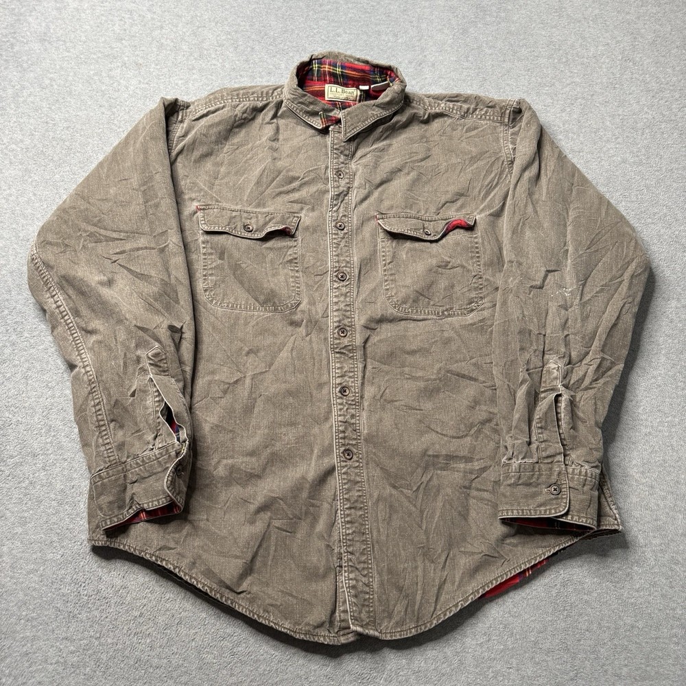 Vintage LL Bean Shirt Mens XL Gray Cavas Cotton Heavyweight Flannel Lined USA