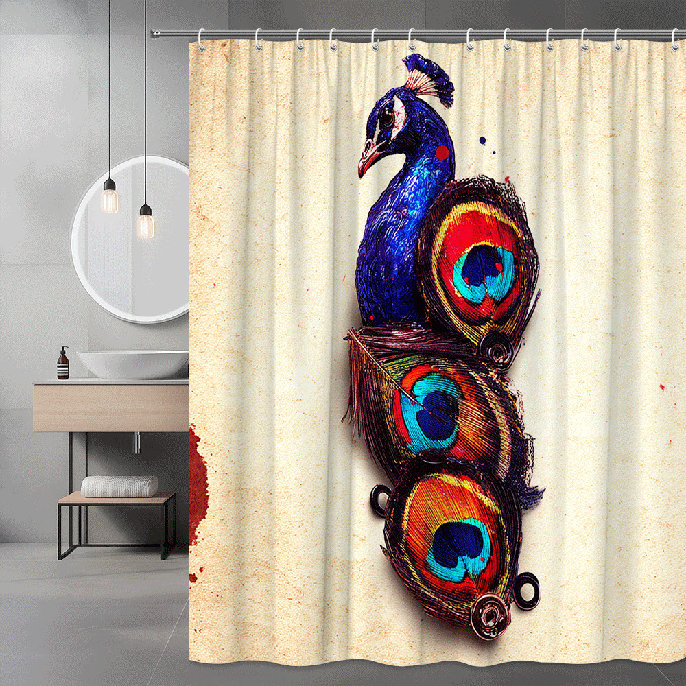 Peacock Feather Art Shower Curtain Abstract Bird Print