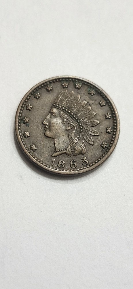1863 Indian Head Cannon Drum Flag Civil War Token / Coin - High Grade