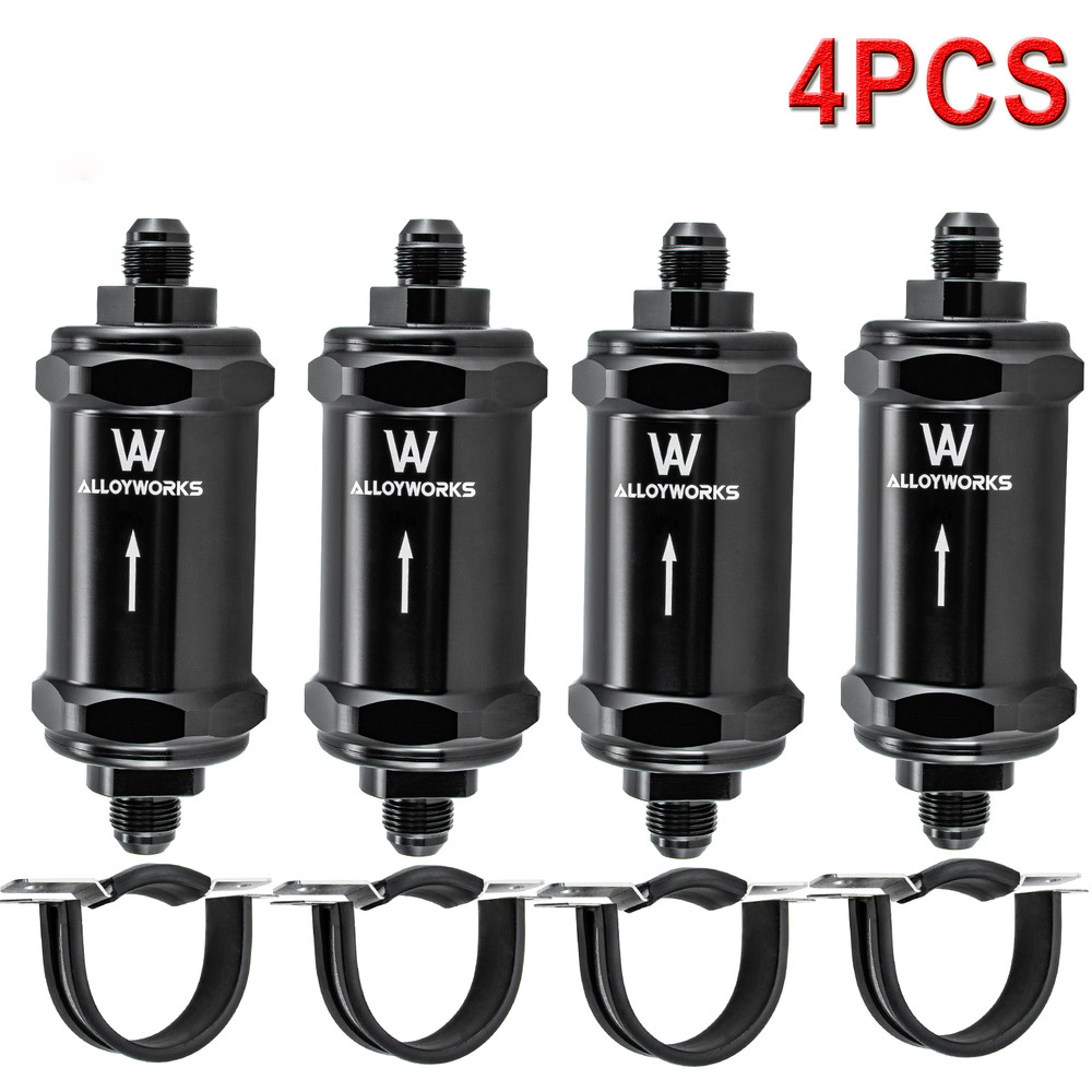 4PCS In-Line Fuel Filter 8AN In Out 10 Micron Replaceable Fiberglass Element