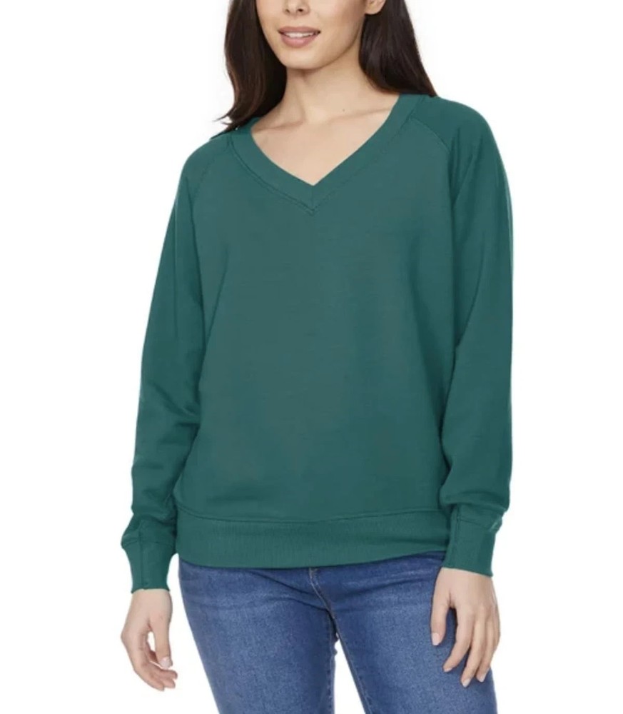Buffalo David Bitton Women's Super Soft V-Neck Sweatshirt, Teal (Green), Size L