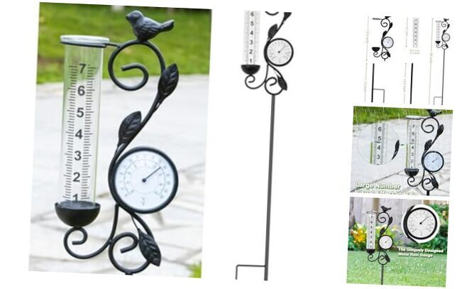 Rain Gauge Outdoor Garden Decor,Indoor Outdoor Thermometer of 32