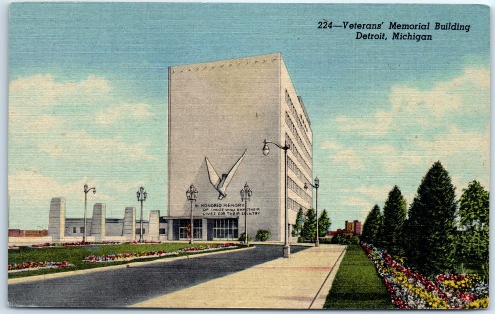 Postcard - Veterans' Memorial Building, Detroit, Michigan