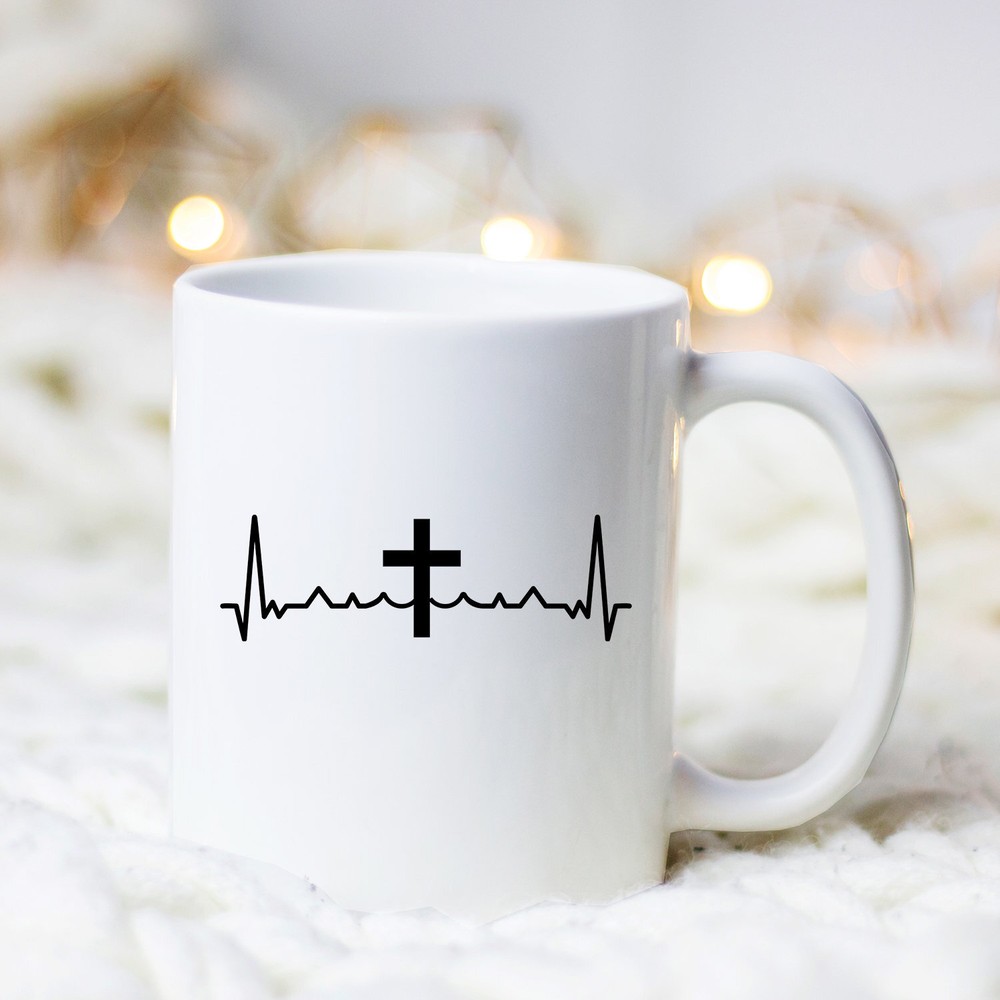 Christian Cross Heartbeat Mug Christian Mug Christian Gift Cross Coffee Mug Gift