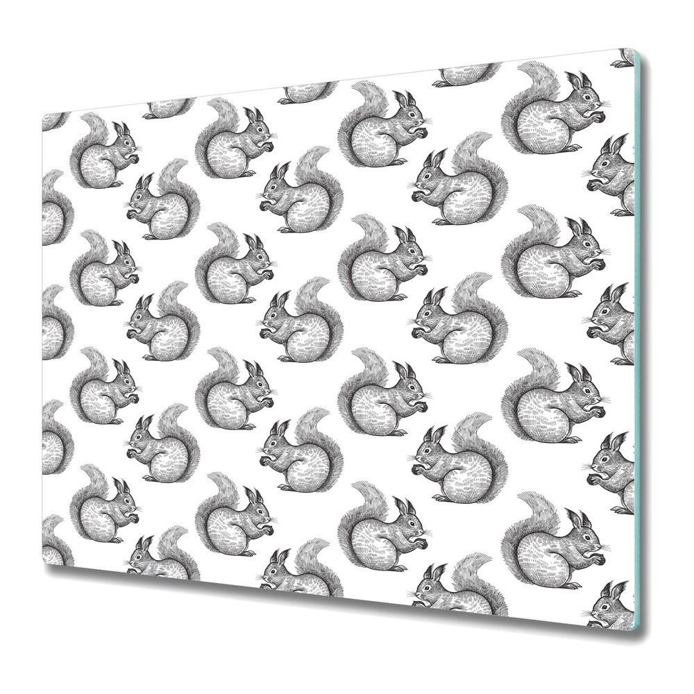 Glass Induction Ceramic Hob Cover Squirrels sketched black and white 60x52