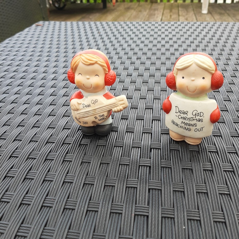 Enesco Vintage 1984 “Dear God Kids” Christmas Set Of 2 Musician Boy Girl Figure
