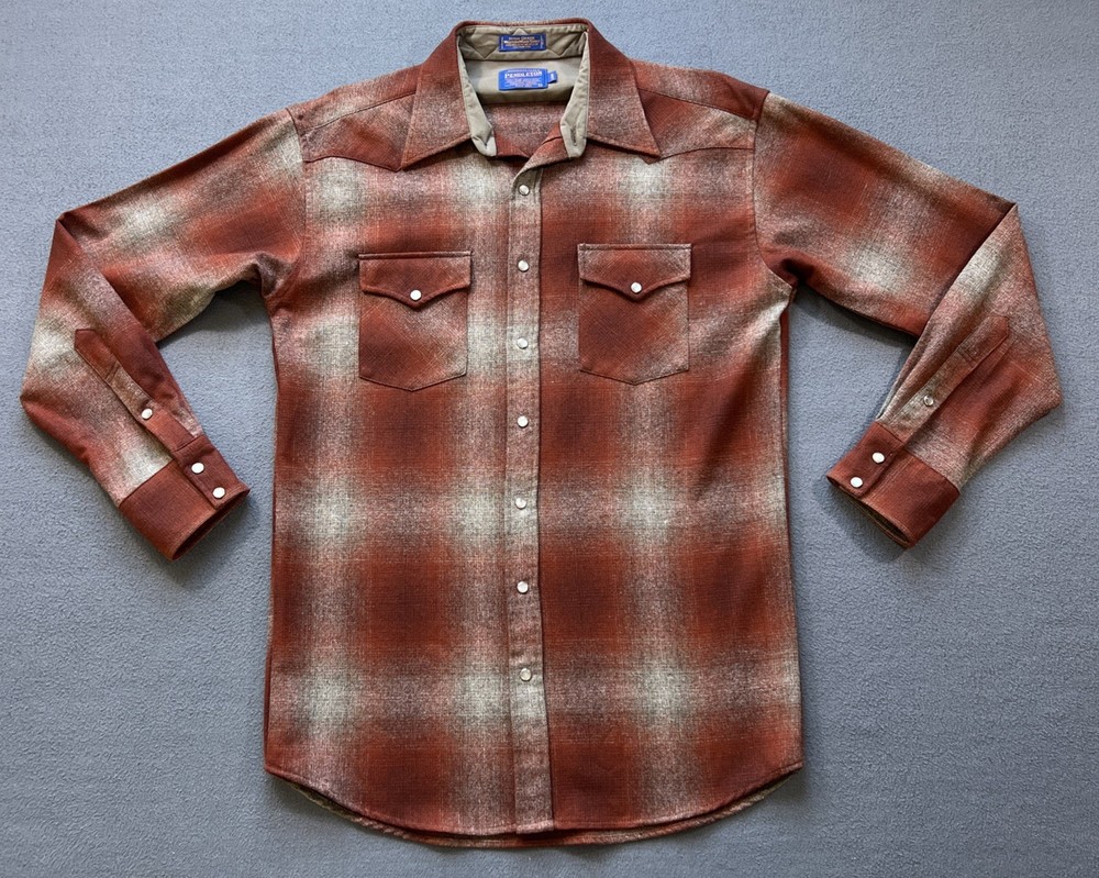 VTG Pendleton High Grade Western Wear Pearl Snap Shirt Mens Large Long Red Wool