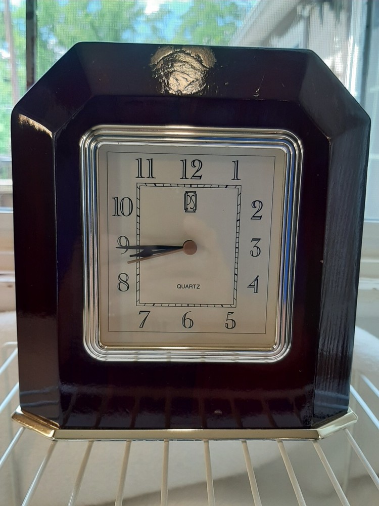 Paul Sebastion Inc 1997 Desk Shelf Mantel Wood Clock Mahogany Finish 7