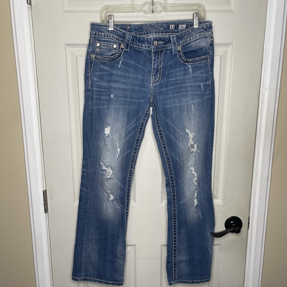 Miss Me Pants Womens 32 Blue Denim Jeans JP5853BV Bootcut Fleur De Lis Stretch