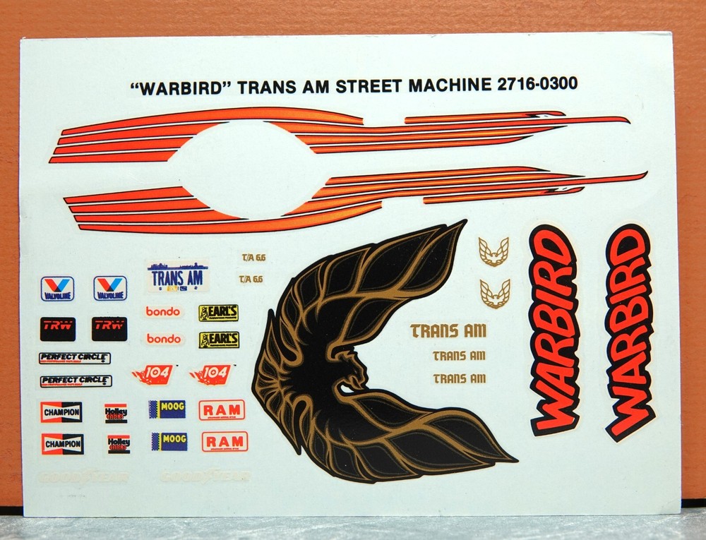 1/24 Monogram 1978 Trans Am Street Machine Warbird Decal Sheet #2716