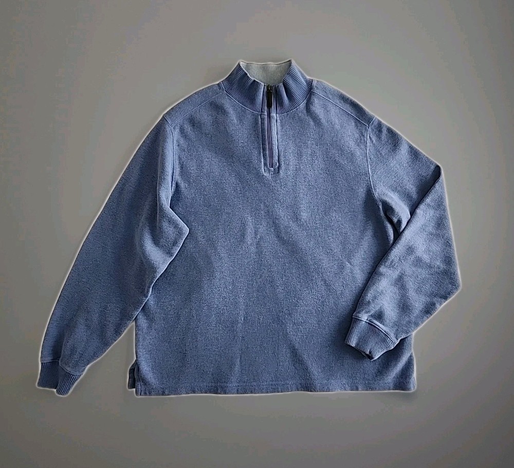 Jos A Bank Men's Large 100% Cotton Pullover 1/4 Zip Sweater Sky Blue Ultra Soft