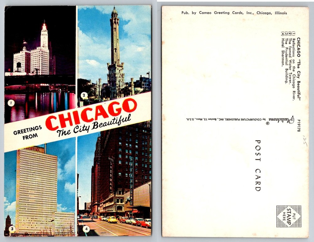 Vintage Chicago Illinois Greetings City Beautiful Plastichrome Postcard Water