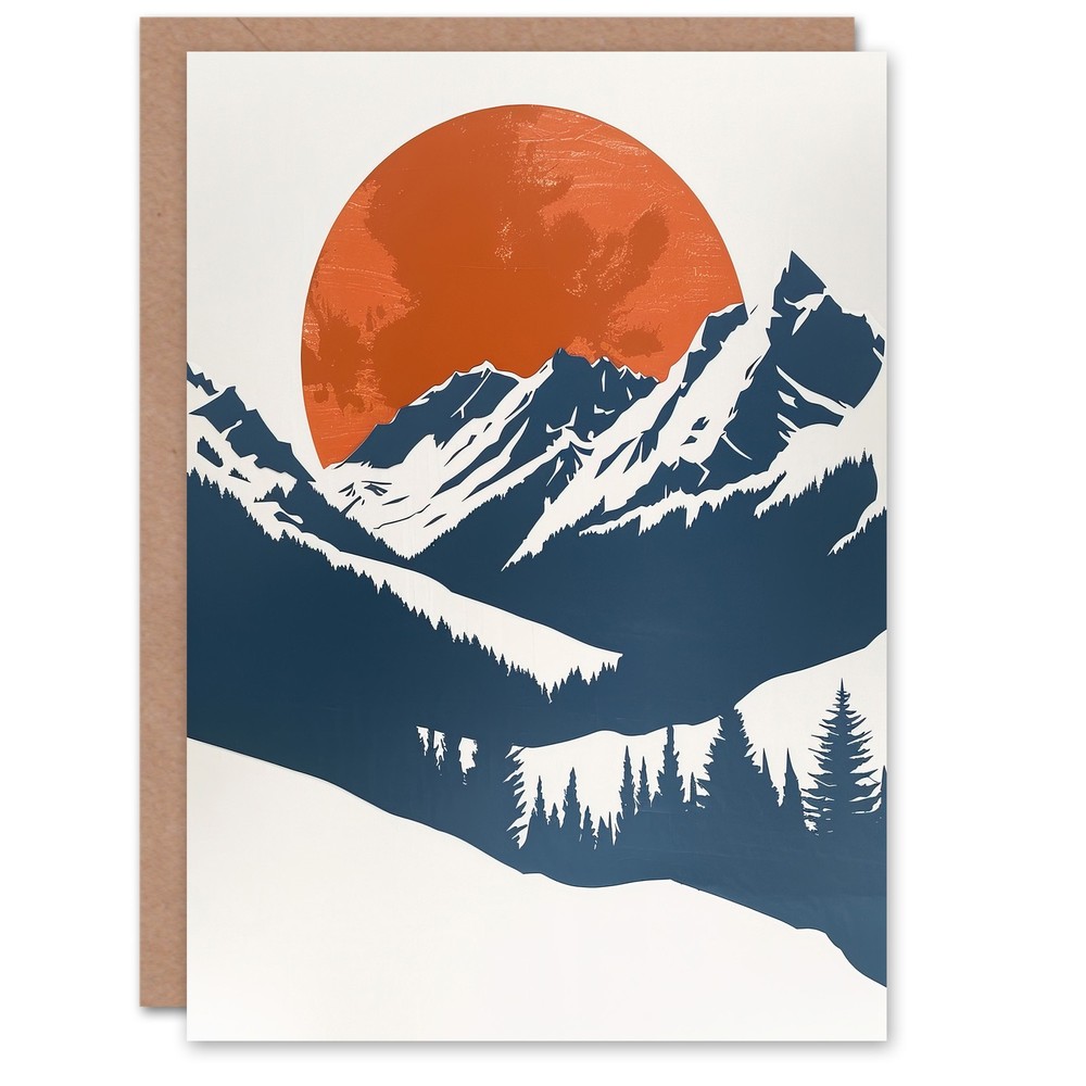 Greeting Card Full Moon Rising Winter Forest Mountain Landscape Birthday