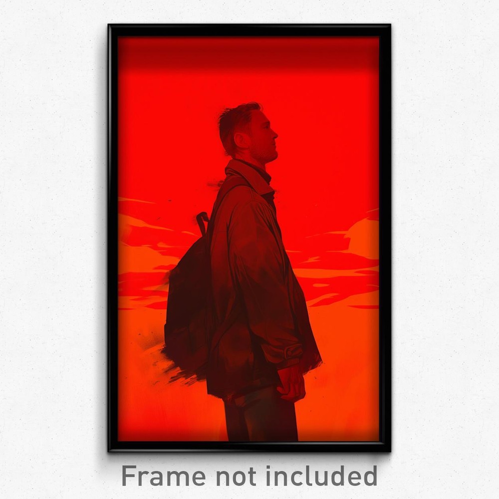 Icelandic Film Poster - Man Gazing in Awe with Enigmatic Shoulder Bag Print  