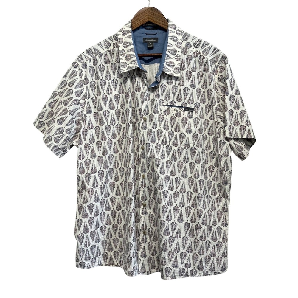 Eddie Bauer Classic Fit Mens Size 2XL Short Sleeve Button Up Shirt Leaf AOP XXL