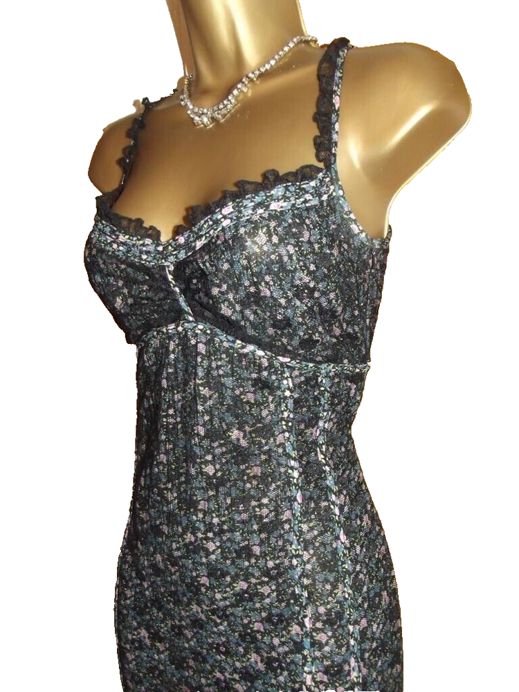KAREN MILLEN ❤️ VINTAGE FLORAL DITSY LACE MESH CAMI SLIP FLORAL DRESS  ❤️ UK 10