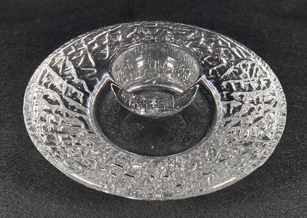 Signed Orrefors Sweden Crystal Votive Candle Holder Textured Ice Glass Scandinav