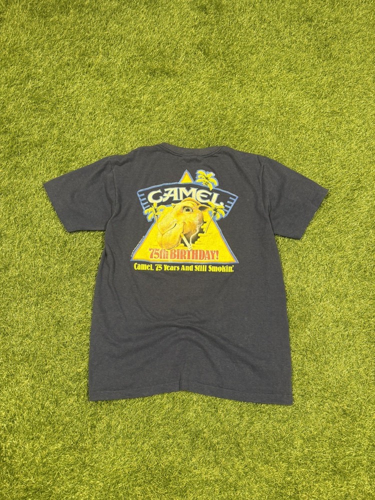 Vintage 80s Camel Cigarettes T Shirt Large Blue 75th Birthday Promo Joe Made USA