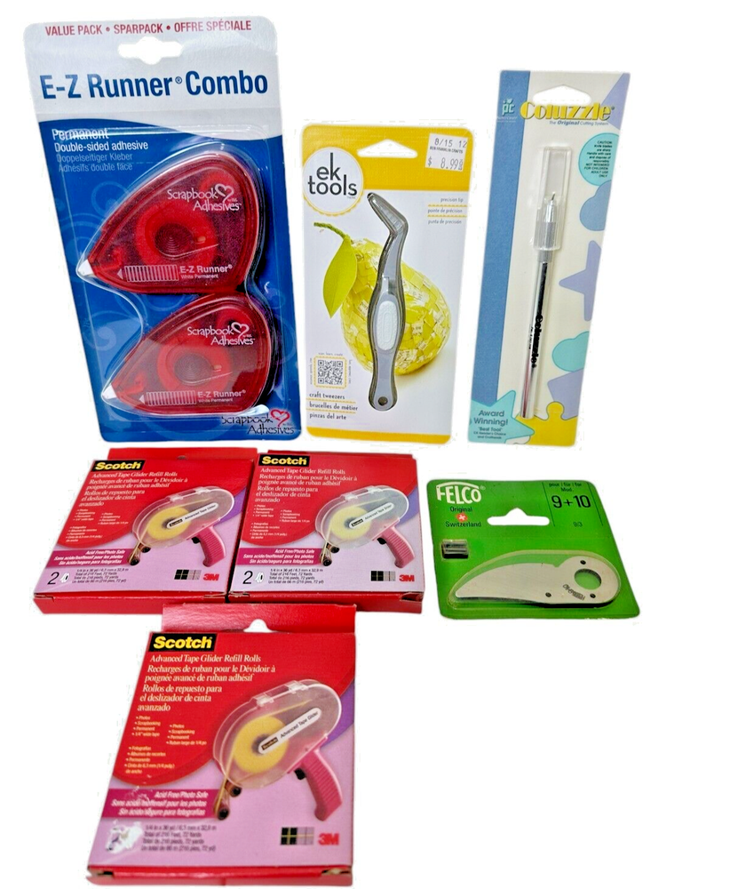 NEW lot of Craft Supplies E-Z RUNNER KNIFE TWEEZERS REFILL PHOTO TAPE ADHESIVE