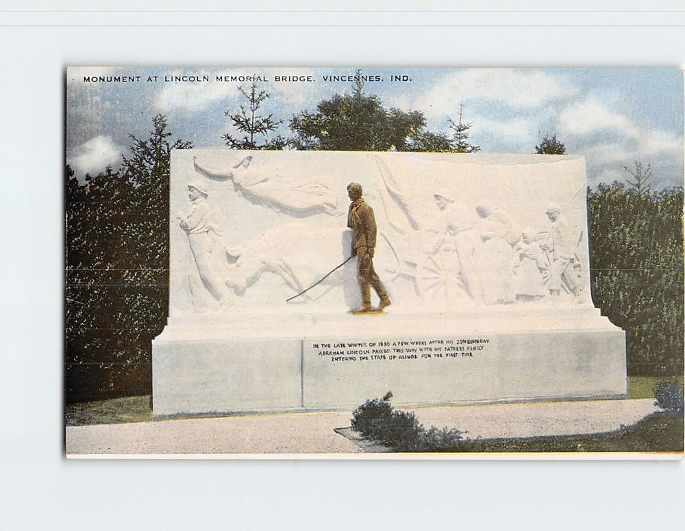 Postcard Monument Lincoln Memorial Bridge Vincennes Indiana Illinois USA