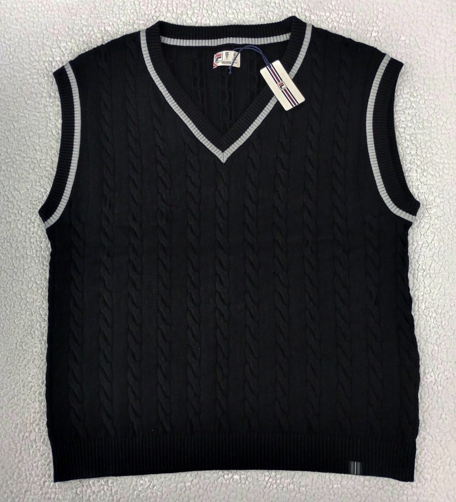 Fila Men's Baseline Cable Knit Vest Black Size Large MSRP $130