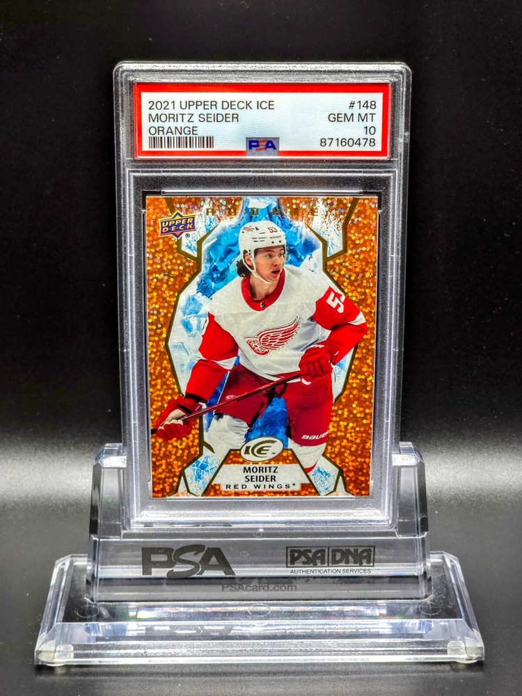 Moritz Seider 2021-22 Upper Deck Ice Orange Sparkle Rookie #148 Gem PSA 10