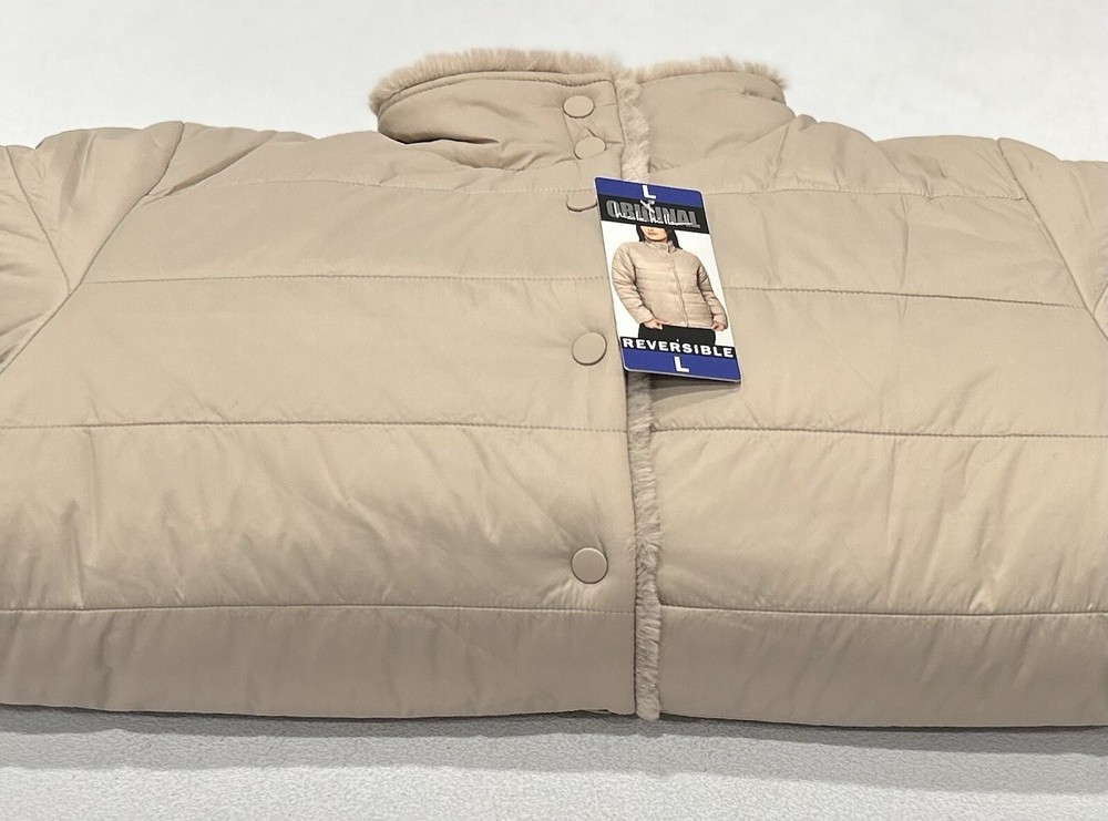Nicole Miller Reversible Tan Faux Fur Jacket for Women Size L
