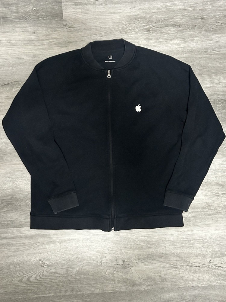 Embroidered Men’s Apple Employee Bomber Jacket Coat Size Medium Black Full Zip