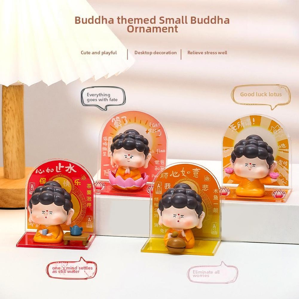 Mini Buddha Statue Car Dashboard Decoration Fengshui Sculpture Miniature Monk^