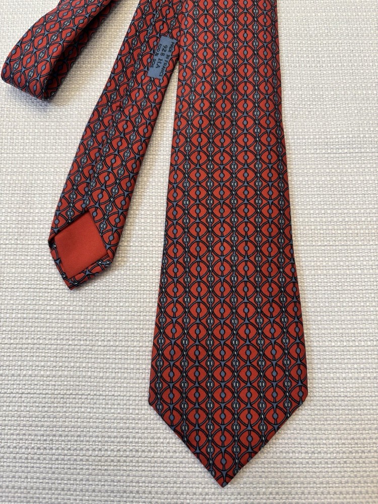 VTG Hermes Authentic 100% Silk Orange & Blue Geometric Tie 3” X 57”