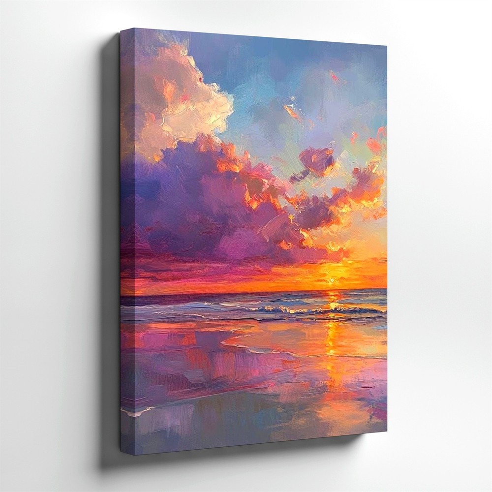 Wall Art Colorful Ocean Sunset Canvas Print Seascape Beach Cloud Painting Decor