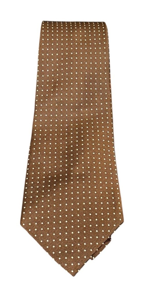 Polo Ralph Lauren Silk Tie Brown White Pin Dot Made in USA Vintage