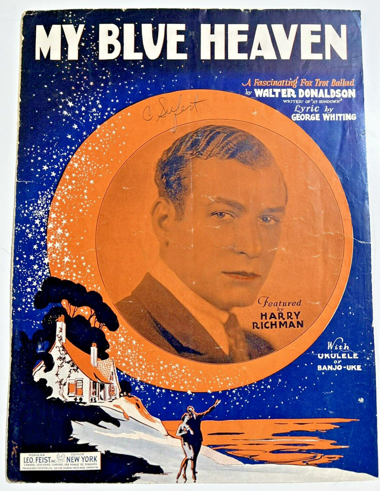 1927 My Blue Heaven Harry Richman Vintage Sheet Music Fox Trot Banjo Ukulele