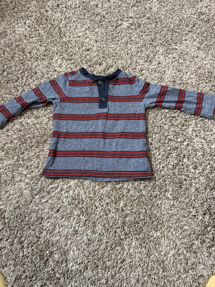 Old Navy Toddler Boys Striped Long Sleeve Henley Shirt Blue Red Size 18–24M