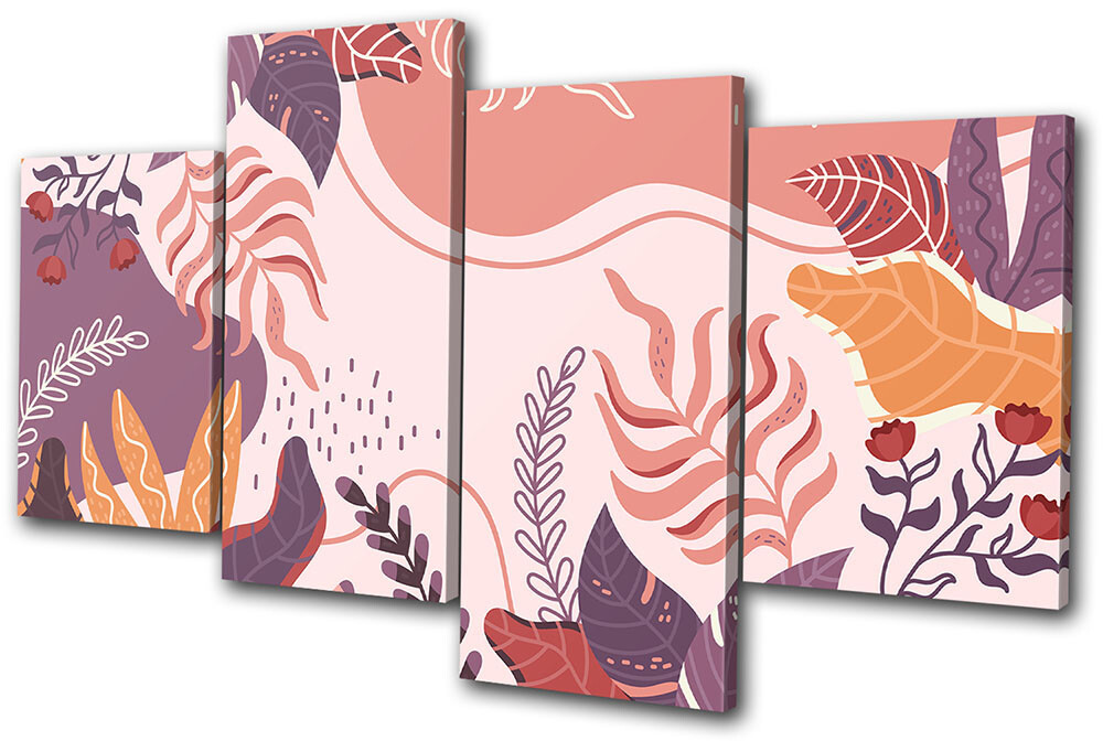 Floral Exotic Leaf Purple Abstract MULTI CANVAS WALL ART Picture Print