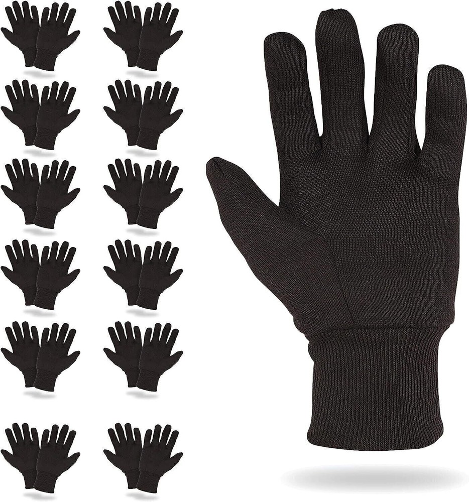 1 DOZEN 12 PAIR BROWN JERSEY GLOVES WORK COTTON GLOVES LARGE MAN SIZE 10 OZ LOT
