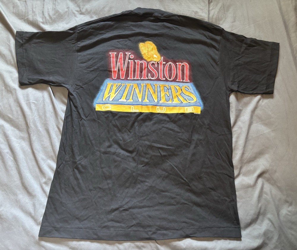 Winston Winners Club Shirt Mens XL Black Vintage 90s USA Cigarette Racing Promo