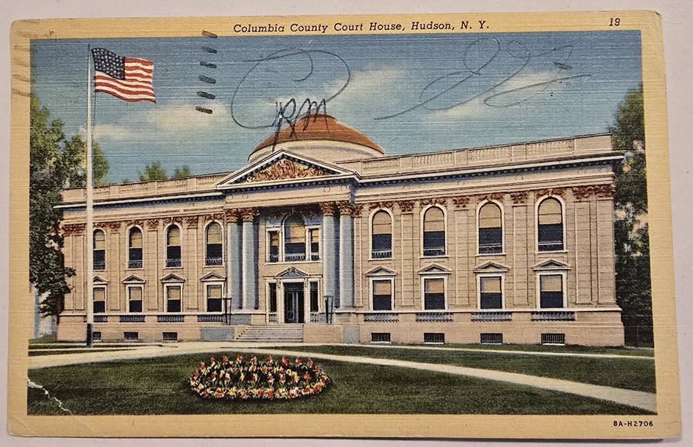 Columbia County Court House Vintage Postcard Hudson NY 1956 Linen