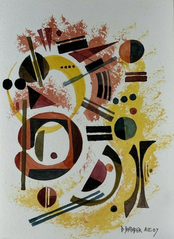 American Watercolor Abstract Composition Bruce Barber (Buffalo artist b.1925)-image