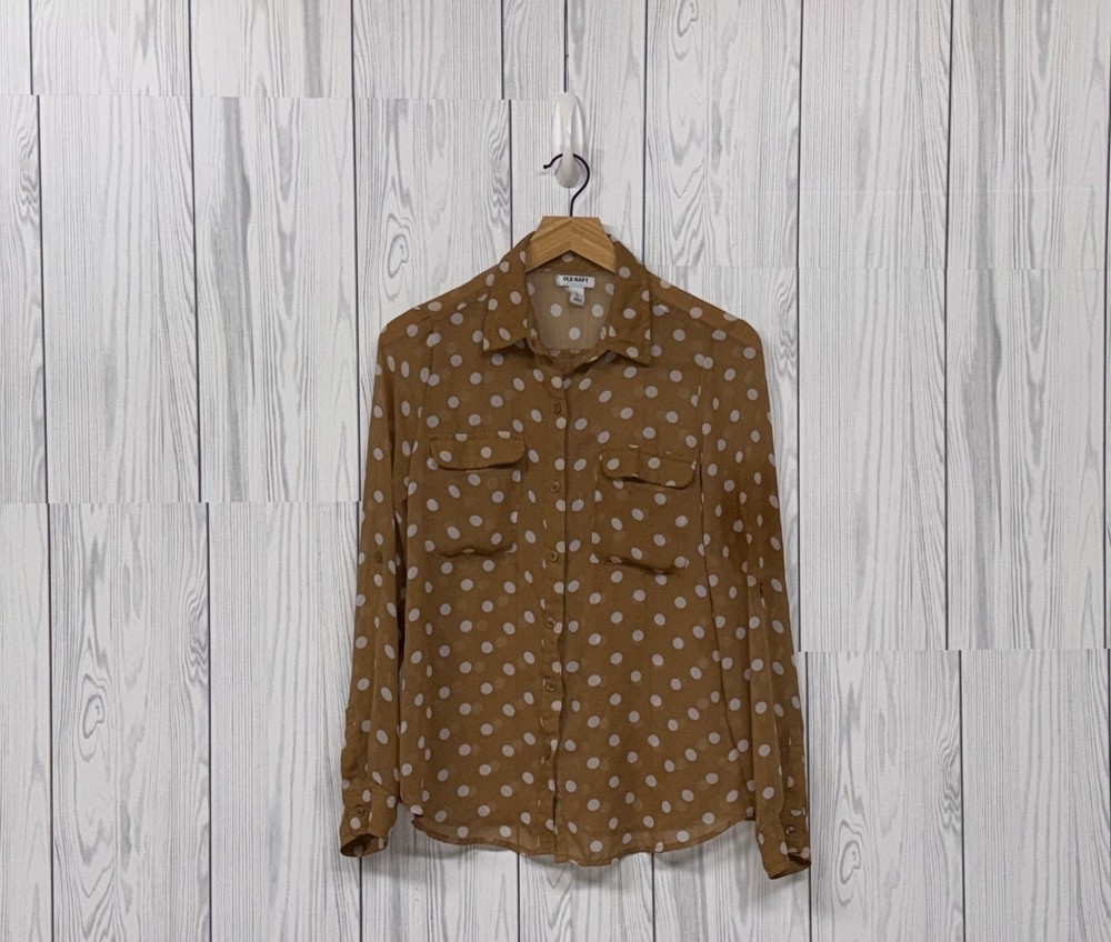 Old Navy shirt womens size small button up long sleeve patterned polka dot
