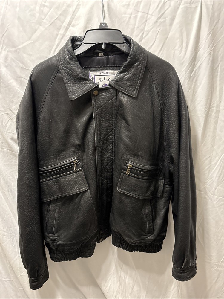 Vintage 90’s Pelle Sport Black Leather Zip Bomber Jacket Size Large